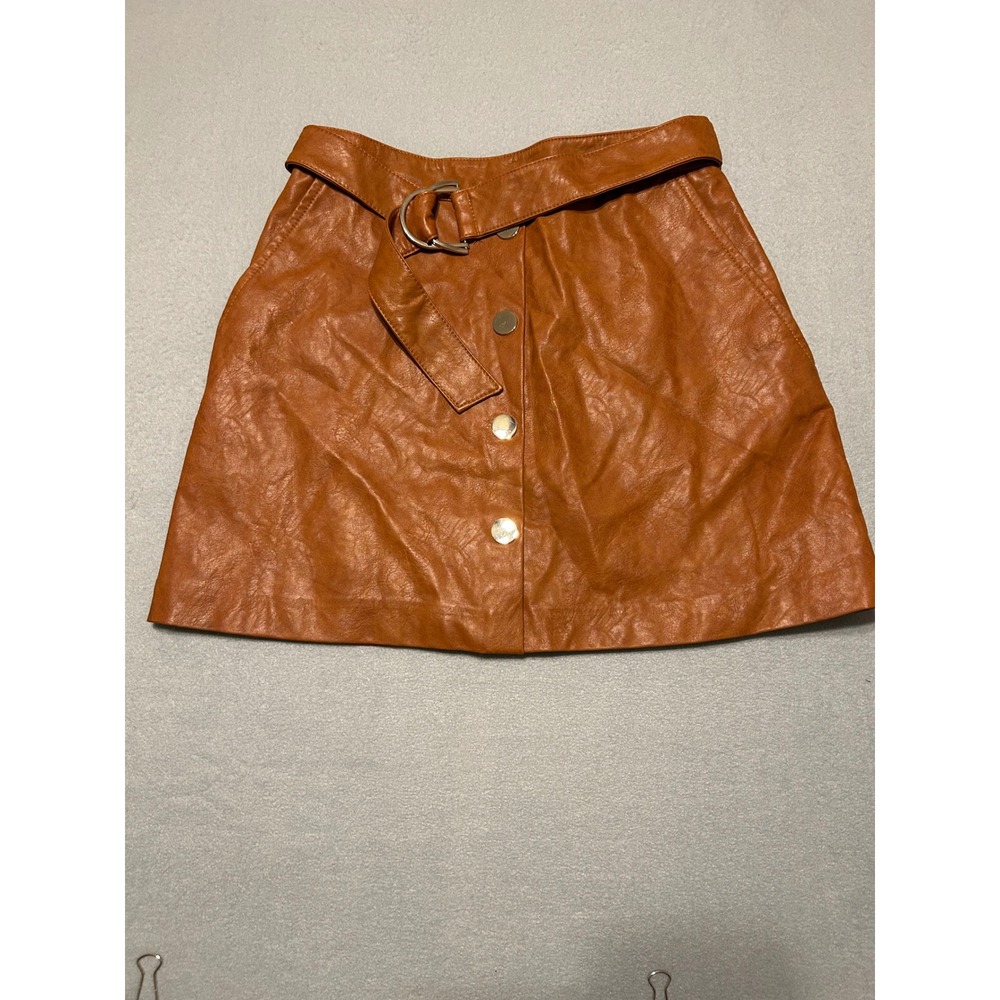 Zara Faux Leather Belted Skort Cognac Brown Mini Skirt Shorts Small